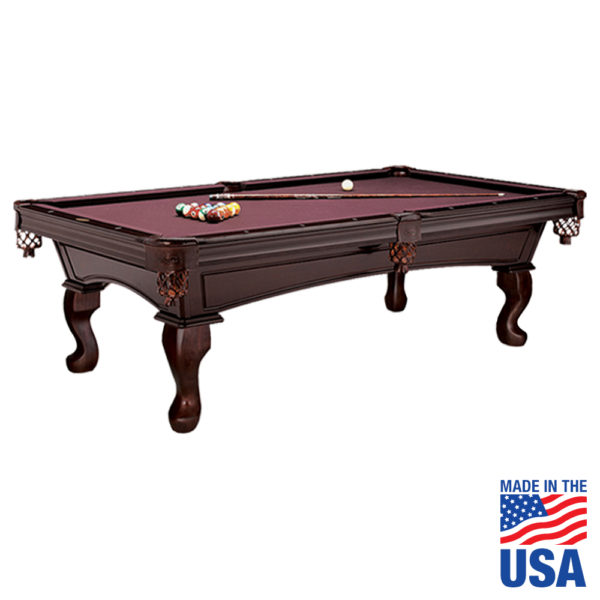 A pool table with a made in the usa logo on it.