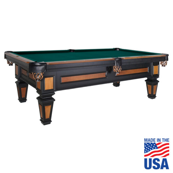 A pool table with an american flag on it.