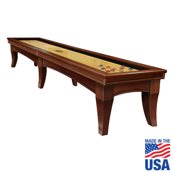 A made in the usa pool table with a wooden frame.