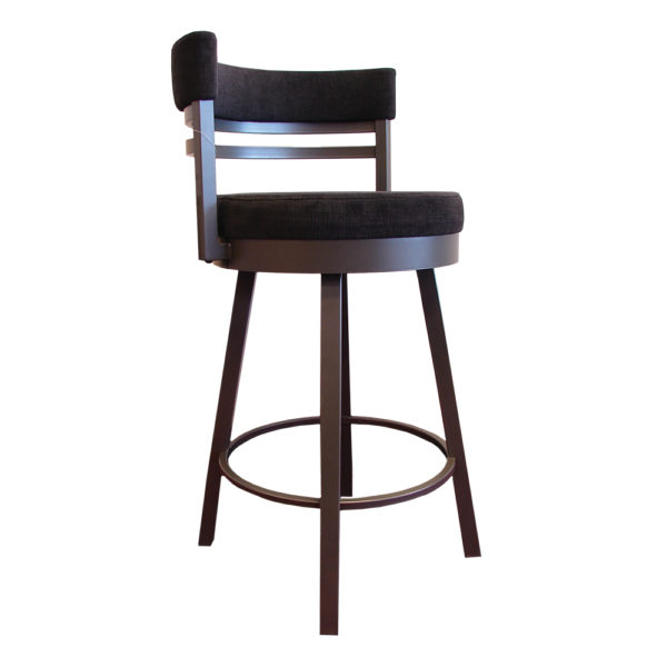 A black bar stool with back and arms.