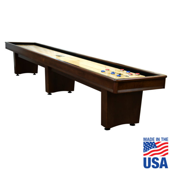 A made in the usa table has two wooden legs.