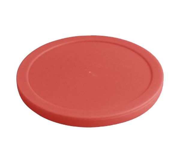 A red lid for a plastic bowl.