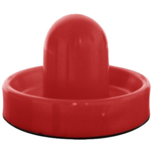 A red plastic bowl with a lid on top.