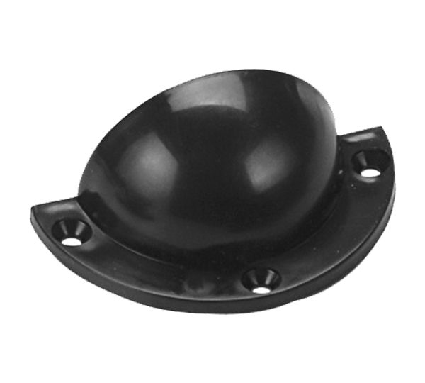 A black plastic object sitting on top of a plate.