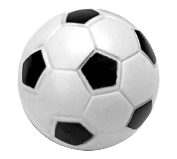 A soccer ball is shown with black and white colors.