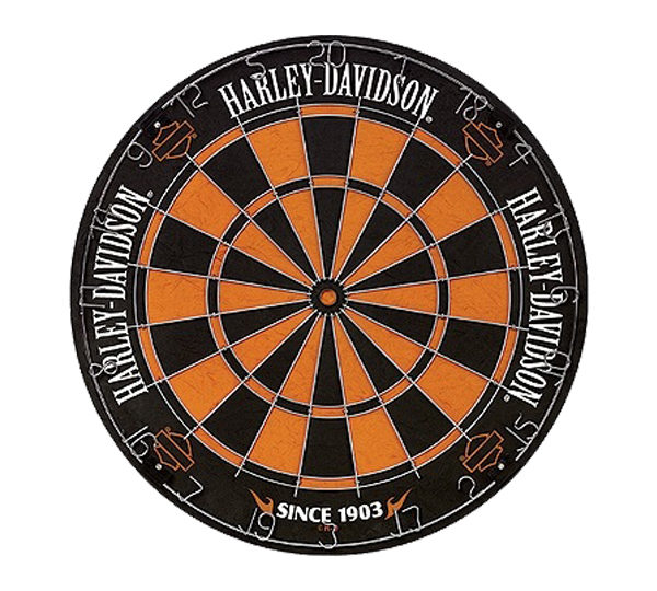 A harley davidson dartboard with the words " harley-davidson ".