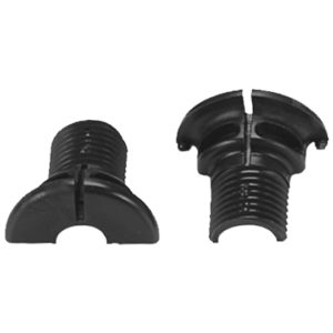 A pair of black plastic parts sitting next to each other.