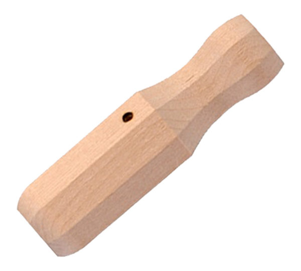 A wooden handle with a hole in the middle.