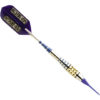 A purple and gold darts with a white background