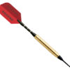 A red and gold darts with the word " keshu " on it.