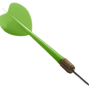 A green plastic dart with a wooden tip.