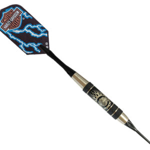 A black and blue darts with a lightning design