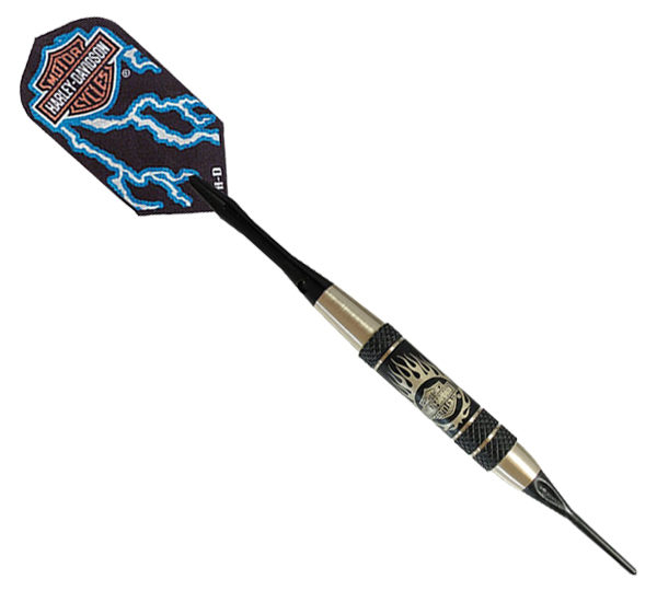 A black and blue darts with a lightning design