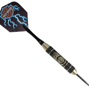 A harley davidson darts with a lightning design.