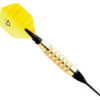 A yellow and black dart with a white diamond on it.