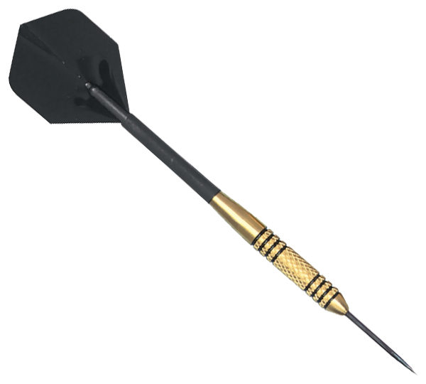 A black and gold dart with a tip