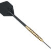 A black and gold dart with a long handle.