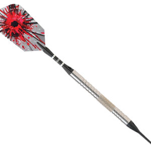 A red and black dart with a white background