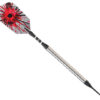 A red and black dart with a white background