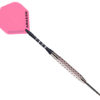 A pink and black steel tip dart with the name " amanda ".