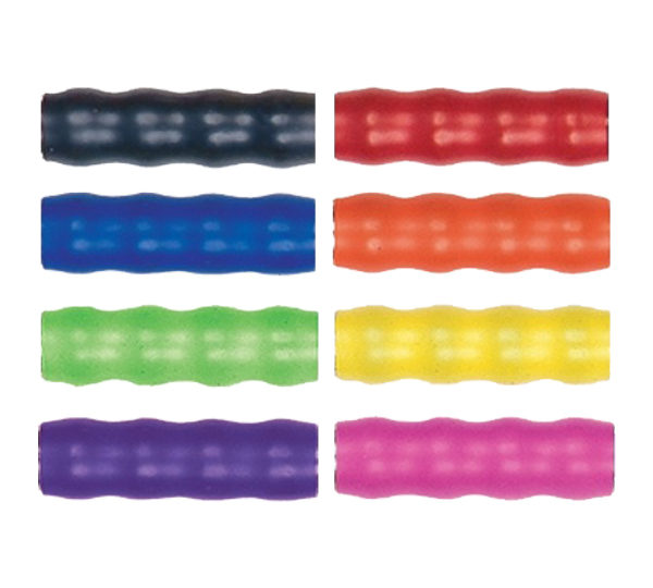 A group of different colored plastic bracelets.