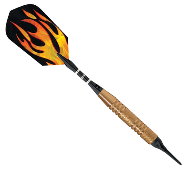 A black and orange flame design on the tip of a wooden handle.