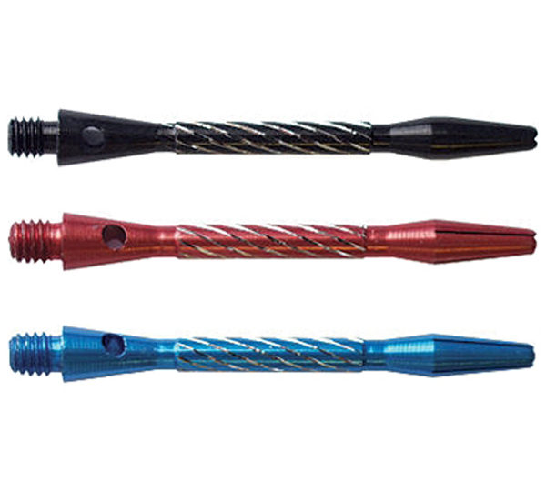 Three different colored darts are shown together.