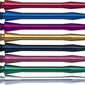 A group of different colored pens lined up in rows.