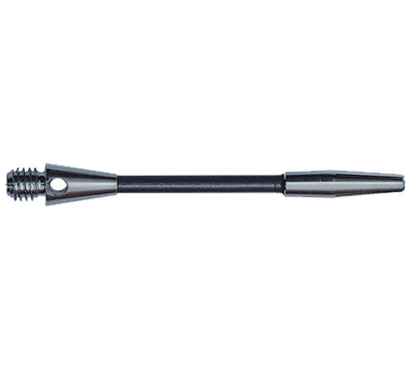 A black and silver pen with a long handle.