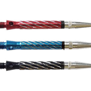 Three pens are shown in different colors and designs.