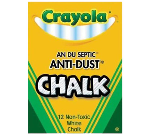 A box of white chalk with the words " crayola an du septic anti-dust chalk ".