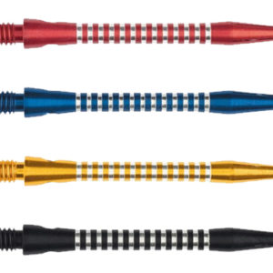 A set of four different colored darts.