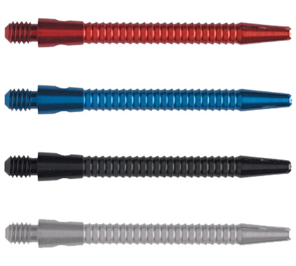 A set of four different colored darts.