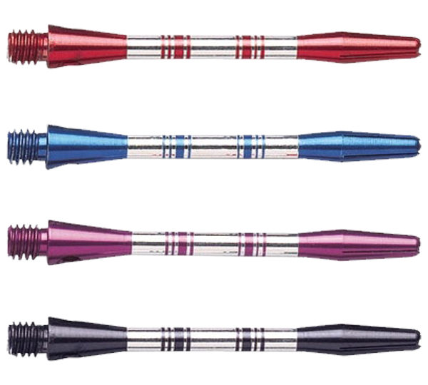 A set of four different colored darts.