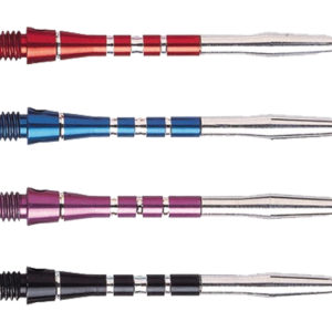 A group of four different colored darts.