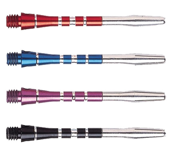 A group of four different colored darts.