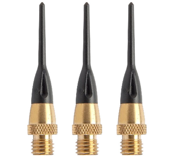 A set of three black and gold metal probes.