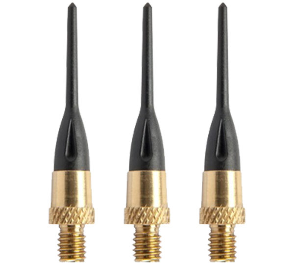 Three black and gold plastic needles with a metal tip.