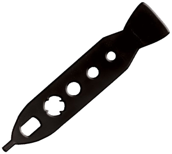 A black plastic knife with five holes in it.