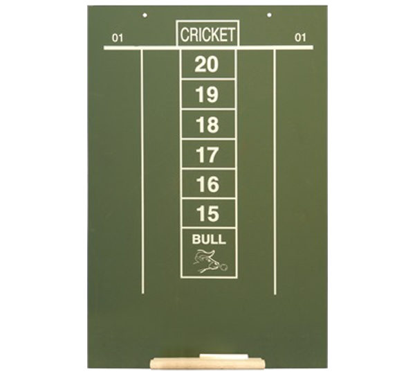 A green board with the word cricket written on it.