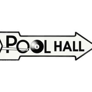 A black and white sign that says pool hall