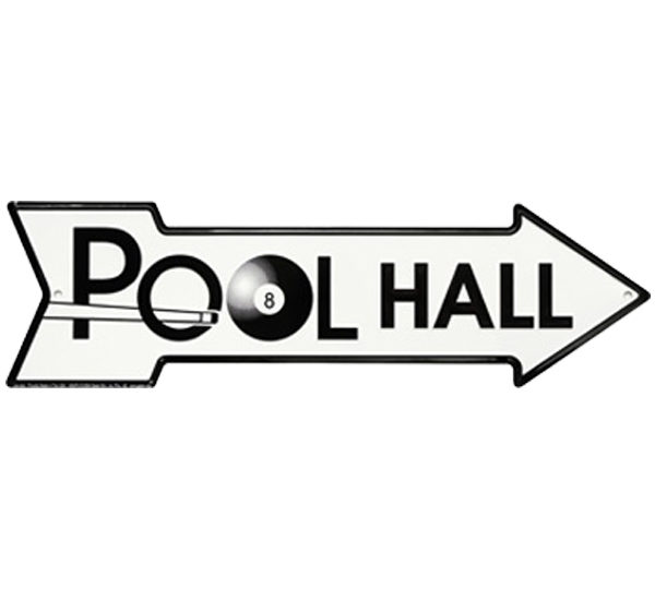 A black and white sign that says pool hall