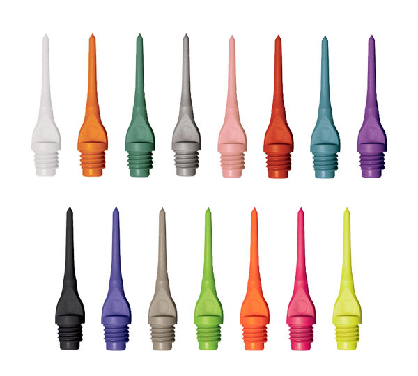 A group of different colored plastic implements.