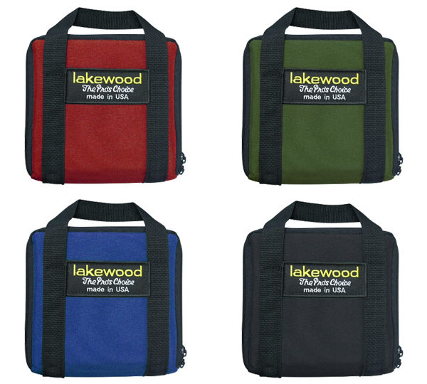 A group of four different colored bags with logos on them.