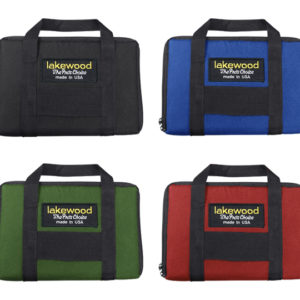 A group of four different colored bags with handles.