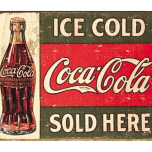 A sign advertising ice cold coca cola sold here.