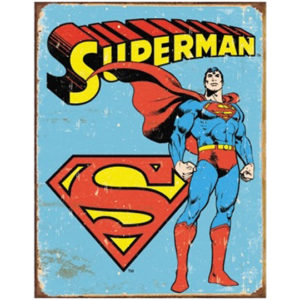 A blue and red superman sign with the word " superman " on it.