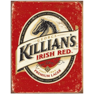 A sign advertising killian 's irish red beer.