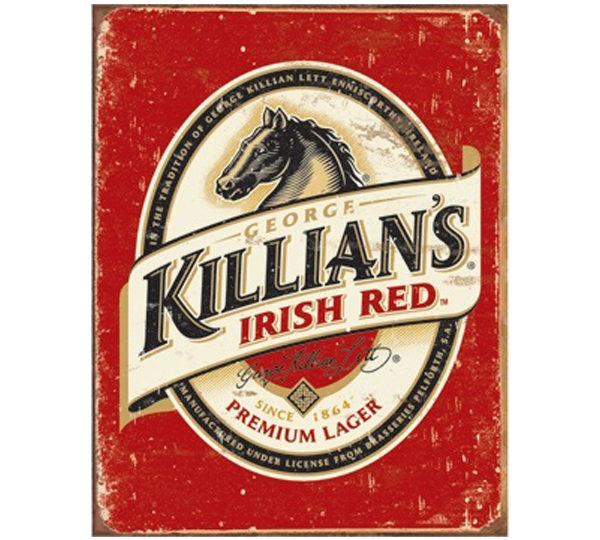 A sign advertising killian 's irish red beer.