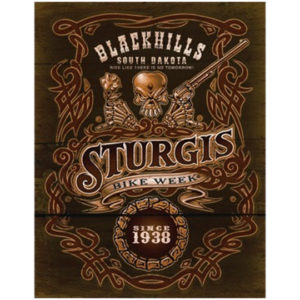 A poster of sturgis motorcycle rally in blackhills, south dakota.